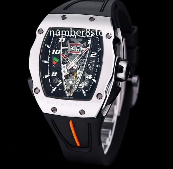 40-01 Automatic Winding Mens Watch Luxury Sports Watches Skeleton Dial Stainless Steel Case Swiss Tonneau Wristwatch Sapphire Crystal Waterproof