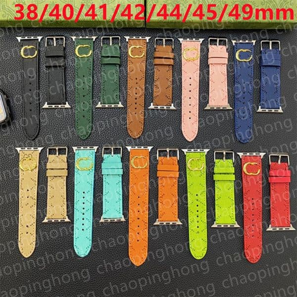 Designer Apple Watch Bands 49mm Smart Straps for apple watch series 9 8 3 4 5 6 7 Watch Strap 38MM 42MM 44mm 45mm iwatch bands Leather 3D Embossing Armband ap Watchbands