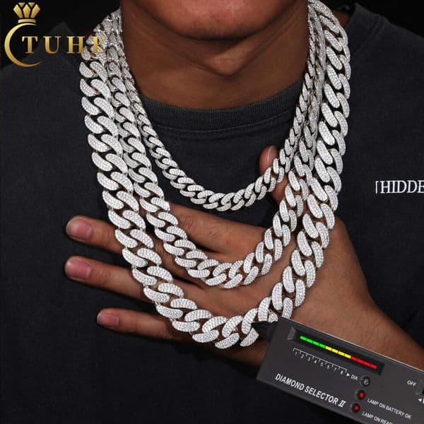 Mens Hip Hop Jewelry Mossanite Necklace 6-20mm Sterling Sier Micro Paved VVS Moissanite Iced Out Miami Cuban Link Chain