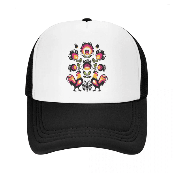Ball Caps Poland Folk Flowers And Roosters Baseball Cap Adult Polish Floral Art Adjustable Trucker Hat Sun Protection Snapback