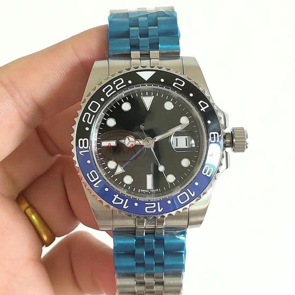 Steel band mechanical man watch Automatic Stainless steel watchcase black face watch 175