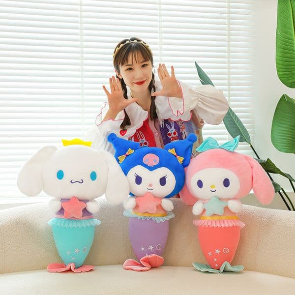 New Marine Mermaid Kuromi My Melody Plush Toy Pillow Cartoon Soft Stuffed Doll Room Decor Christmas Gift