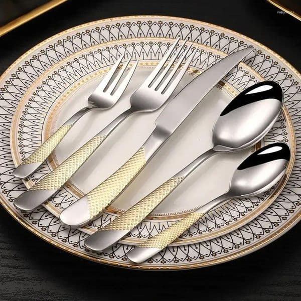 Dinnerware Sets Spoon Flatware Steak Set Cutlery Gold Fork Stainless Knife Western 30Pcs Tableware Steel 45876