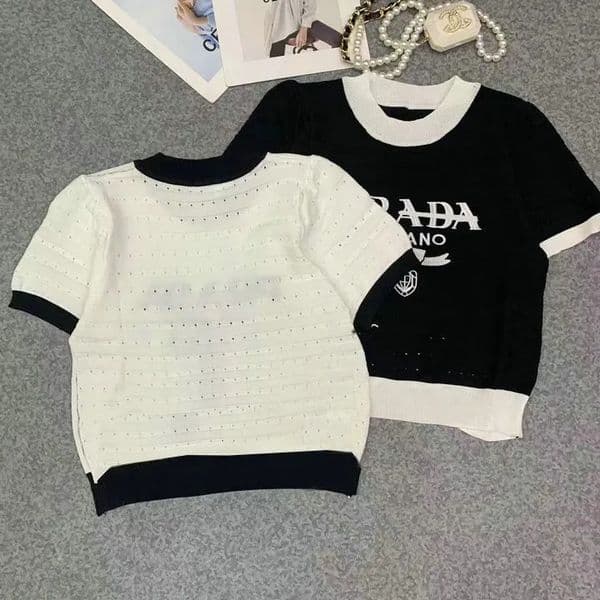 Designer Women's Shirt Top Women's Clothing White Knitted T-shirt Cotton Logo Fashion Women's Clothing Women's Short Sleeve T-shirt