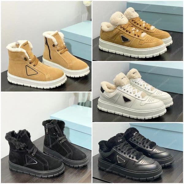 Designer Shoes Fashion Women Shearling high-top sneakers Autumn winter Platform Padded Nappa Sneakes luxury wool Warm Suede lace-up Nylon Suede sneaker Size 35-41