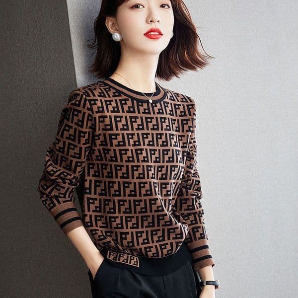 Designer Sweater Women's Autumn Round neck striped fashion Long Sleeve Women Casual Classic