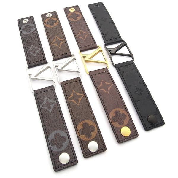 Bracelets Designer Jewelry Wide Black Leather Bracelets Men Charm Bracelet For Women Hand Strap Brown Flower Pattern 4 colors Stamp Printed Fashion