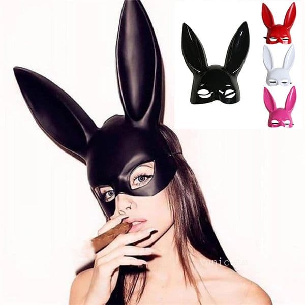 Home Halloween Supplies Masquerade Dress Up Mask Long Rabbit Ear Masks Cute Bunny Mask Black White Upper Half Face Ball Party Masks LT043