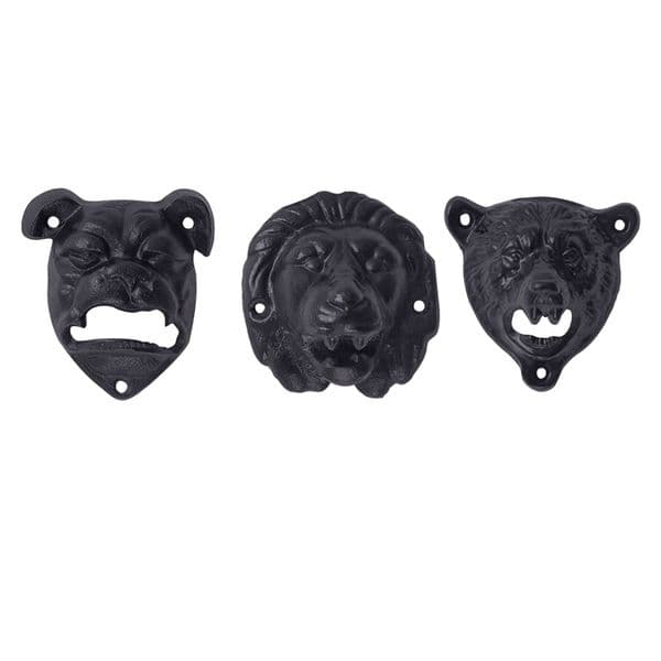 Wall Mounted Beer Bottle Opener Vintage Funny Dog Grizzly Bear Lion Head Shaped Cast Iron Metal Kitchen Bar Barware Tools