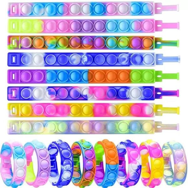 200pcs Party Favor Silicone Pop Bracelet Decompression Toys Fidget Pops Push Finger Wristband Simple Dimple Austim Relief Pressure Wrist Band Gifts For Kids