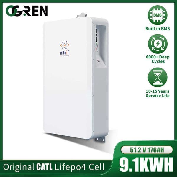 Lifepo4 Battery 48V 180Ah 176Ah nRuit Powerwall New Deep Cycle Battery Pack for 9KW Whole House Solar Home Battery Backup Energy