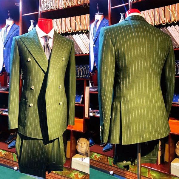 Two Pieces Handsome Wedding Tuxedos Men Suit Slim Coat with Pants Double Breasted Outer Pockets Modern Formal Customized Fit Peaked Lapel Casual Autumn