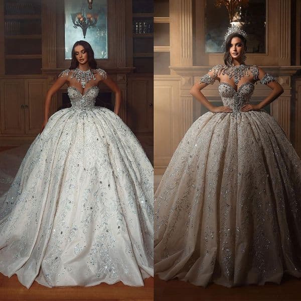 Exquisite Crystal Wedding Dress Ball Gown Custom Made Luxury Beading Sequins Lace Sweetheart Church Bridal Dresses