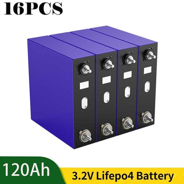 16PCS 3.2V 120Ah LiFePo4 Battery Rechargeable Lithium Battery Cells Pack 12V 24V 48V For RV Car Boat Yacht Solar Energy Storage
