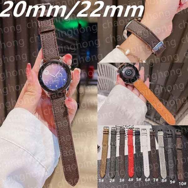 20mm 22mm Leather Strap for Samsung Galaxy Watch Active 2 40mm 44mm 3 Gear Bracelet Luxury Brown Flower Smart Straps Wrist Replacement Watch Band