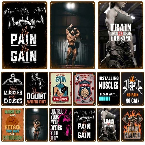 GYM Vintage Metal Painting Don't Give Up Exercise Retro Tin Sign Poster Fighting Spirit Plaque Wall Decoration for Gym Bar Pub Club 20cmx30cm Woo