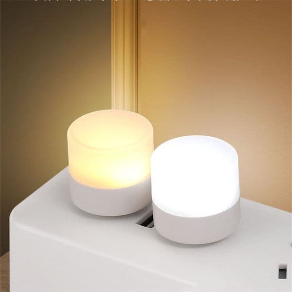 Mini LED Night Light Portable USB Gadgets Pocket Warm White Lamp Computer Mobile Power Banks Charging 5V Small Round Book Eye Protection Reading Ambient Lights