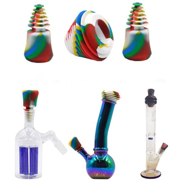 Cool Smoking Colorful Silicone Swirl 3IN1 Cleaning Plug Herb Tobacco Waterpipe Filter Glass Bottle Bong Oil Rigs Straw Hookah Cover Holder Container Seal Clean Caps