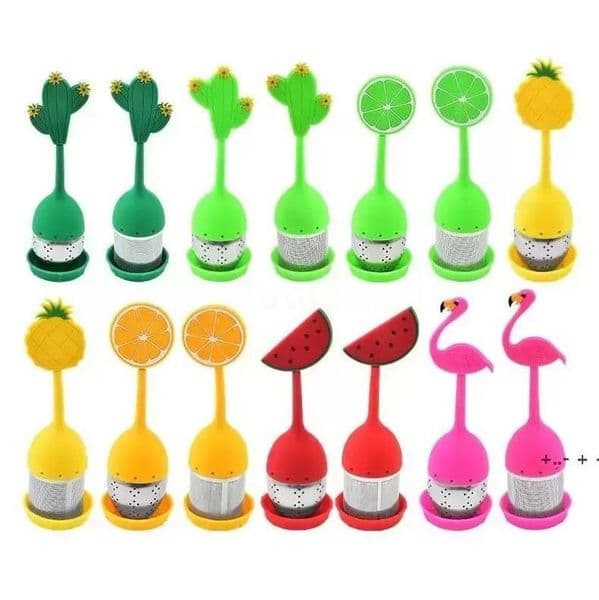 Food Grade Tea Tools for Loose Tea Reusable Silicone Handle Stainless Steel Strainer Drip Tray Included Teas Filter
