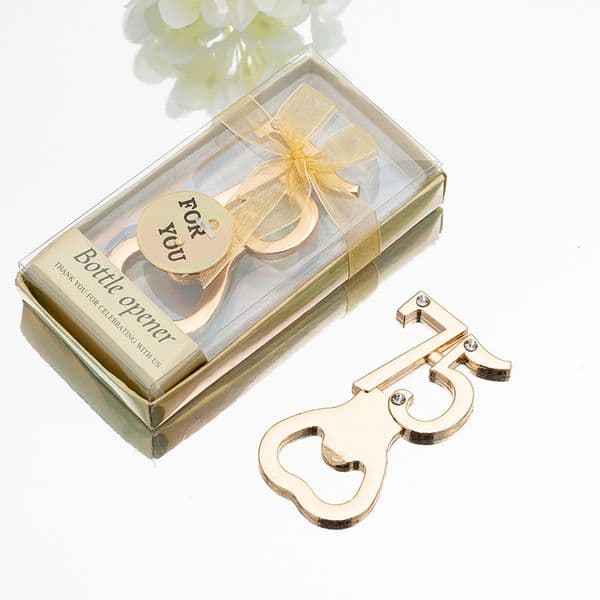 50PCS Golden 75 Bottle Opener 75th Anniversary Keepsake 75th Birthday Gift Event Giveaway Table Decors Guest Favors DH948