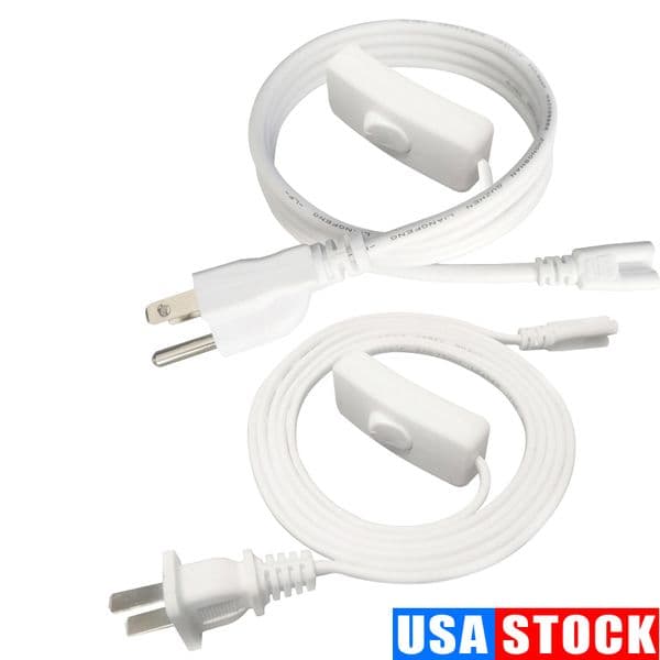 Power Cable Wire for T5/T8 Switch Connector Cord 2Pin LED Extension Integrated Fluorescent Tube Light 1FT 2FT 3.3FT 4FT 5FT 6FT 6.6 FT 100 Pack Crestech168