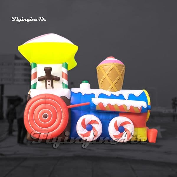 5m Outdoor Large Inflatable Christmas Train Model Made of Candy For Holiday Decoration