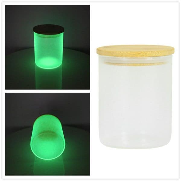 10oz Empty Sublimation Glow in the dark tumbler Frosted Glass Candle Jars with Bamboo Lids for Making Candles by express wly935