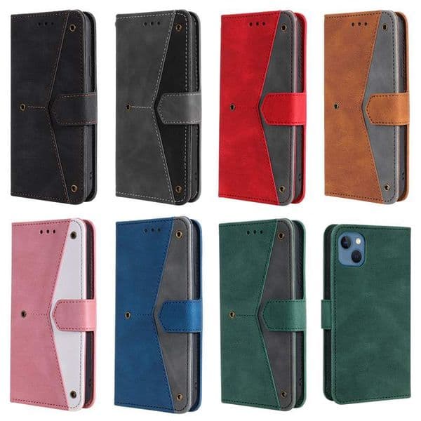 A17 Hand Feeling Leather Wallet Cases For Samsung S25 Edge A36 A56 S24 FE Plus S23 Ultra A07 A16 A06 A05 A05S A15 A35 Hybrid Contrast ID Holder Hit Flip Cover