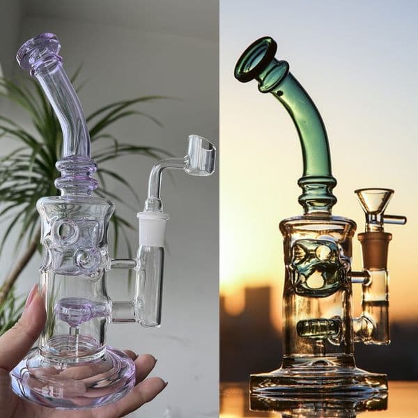Purple Glass Bongs Fab Egg Hookah Bubbler Smoking Water Pipe with Showerhead Perc Recycler Shisha Accessory