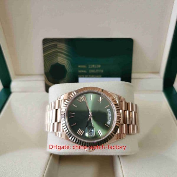 EW Factory Mens Watch Super Quality 40mm 228239 President Green Roman Dial 18k Rose Gold Watches CAL.3255 Movement Mechanical Automatic Men's Wristwatches Card