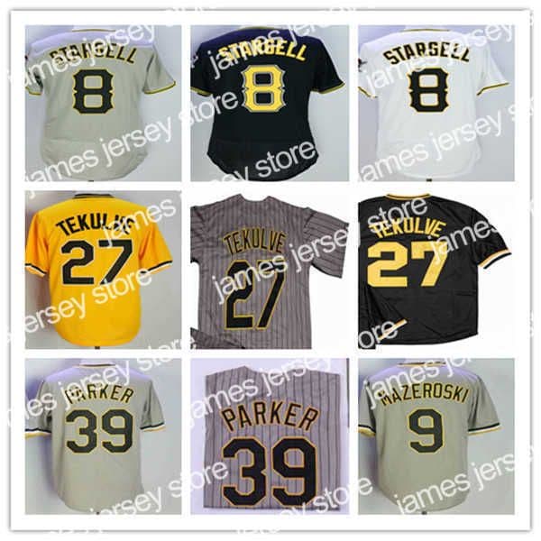 Retro 8 Willie Stargell Pittsburgh Baseball Jersey 39 Dave Parker 27 Kent Tekulve 9 Bill Mazeroski Throwback Pullover Sewn Pirate Jerseys