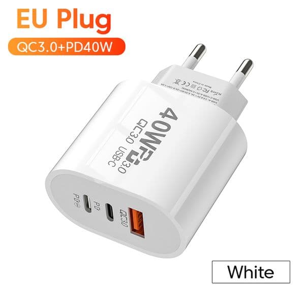 40W PD QC 3.0 Dual USB Charger Quick Charge EU US Plug for Note 9 10 Power Delivery Mobile Phone Adapter