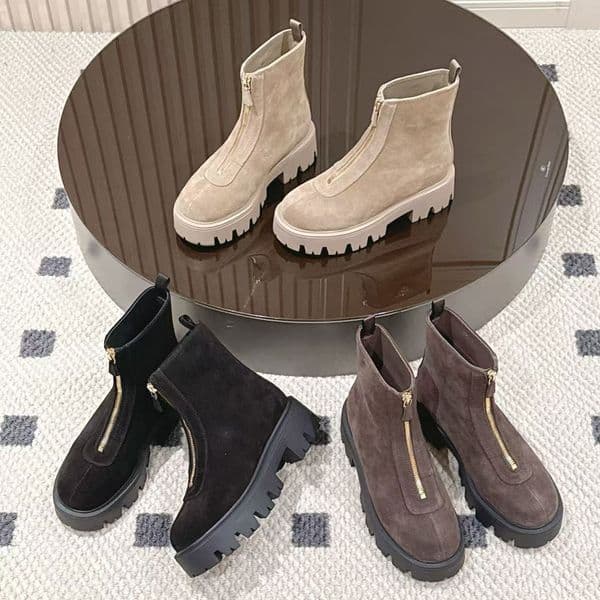 Metal button new Casual Suede Zip Casual Chunky heels Ankle Boots womens Platform Motorcycle Boots Fashion Combat Knight Boots Luxury Designer shoes 35-41