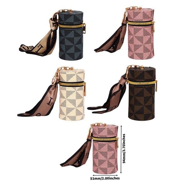 Key Rings Mini Bag Pendant Leather Coin Purses Keychains Lipstick Pouch with Silk Scarf Holder Car Keyrings Portable for Women Girls