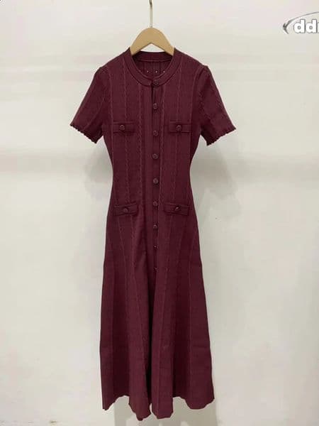 French Fashion Runway Knitt Single Breasted Mermaid Midi Dress Elegant Lady Ruffled Sleeve Hollow Out Slim Sweater 250305 ddmythur ddmythur ddmythur