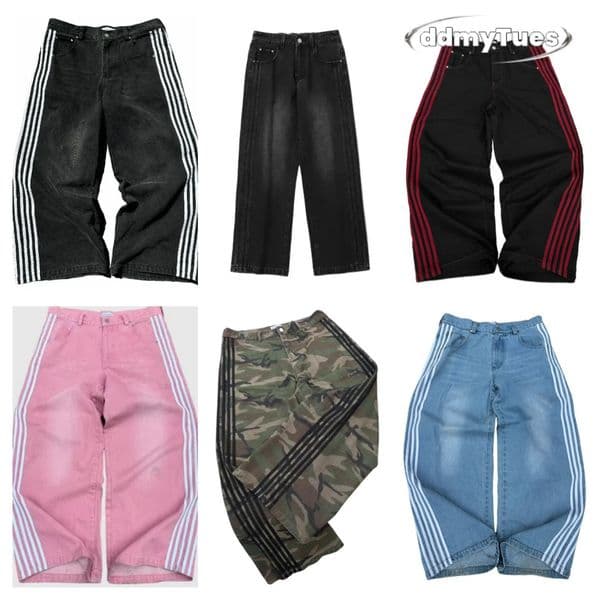Men's Pants Y2K Baggy Jeans Haruku Striped Embroidered High Quality Vintage Streetwear Hip Hop Goth Men Women Wide Casual Leg Denim design