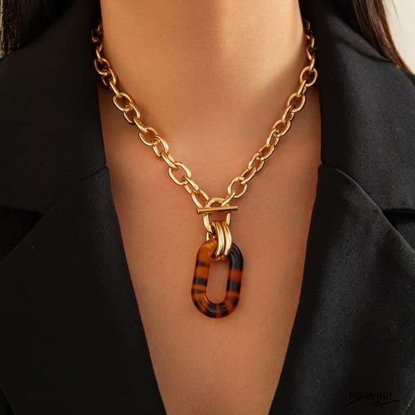 Accessories Fashion Geometric Leopard Print OT Buckle Sweet Cool Personality Metal Chain Necklace Set
