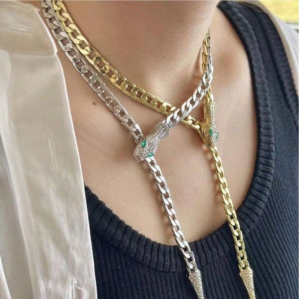 Brand Exaggerated European And American Style Snake Necklace With Rhinestones, Creative And Unique Minimalist Clavicle Chain, Elegant An