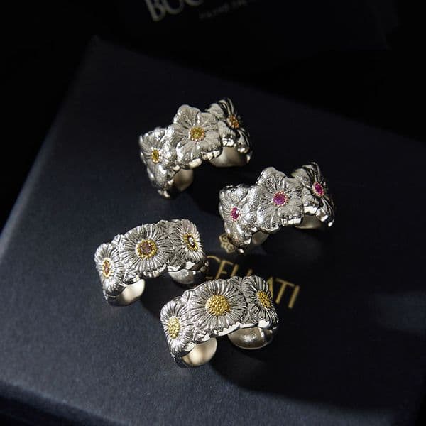 Luxury Brand Designer Jewelry 2023 Italian Fabric Fine Craft Brushed Craft G-Dragon Same Style Daisy Gardenia Flower Ring Eternal Series