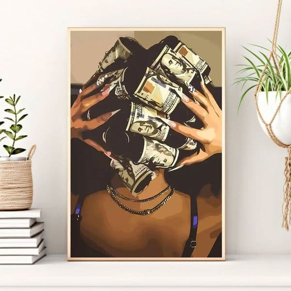 Money and wealth theme Modern abstract art print, vertical decoration suitable for living room, bedroom, office, bar