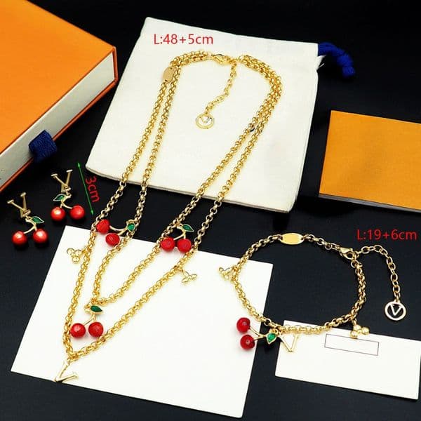 Brand Designer Cherry Series Necklace Bracelet and Earring Set A Luxurious Jewelry Set Suitable for Women Designer Wedding Necklace Bracelet and Earring Set