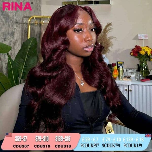 99J Dark Bury 180 Density Body Wave 13X4 Front Wig 13X6 Human Hair Frontal Wig Transparent Lace Colored Brazilian