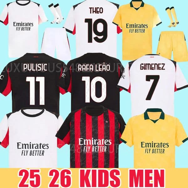 25 26 Black white Jerseys 2025 2026 home away THEO PULISIC REIJNDERS TOMORI RAFA LEAO Football shirts uniform fans 125th BONDO JOAO FELIX GIMENEZ fourth 999