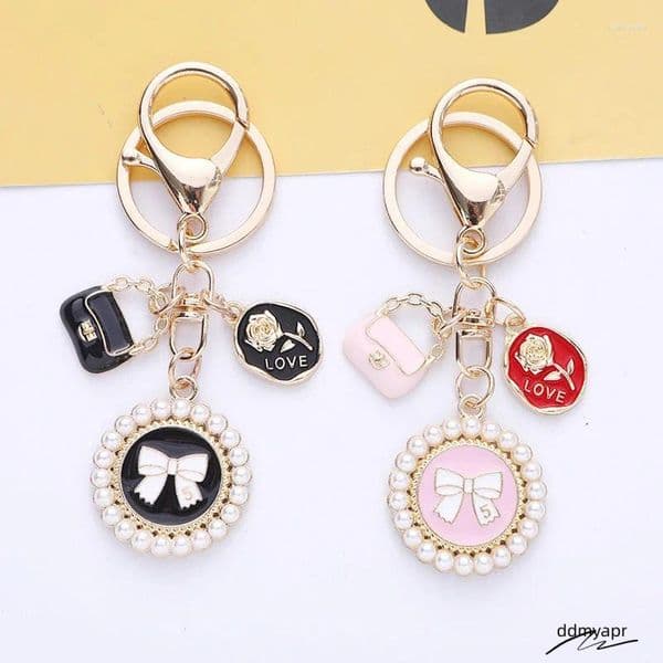 Keychains Bohemian Pearl Bow Rose Charm Keychain Jewelry For Women Trendy Tulip Love Letter Pendant Car Bag Keyring Accessories ddmyapr ddmyapr ddmyapr