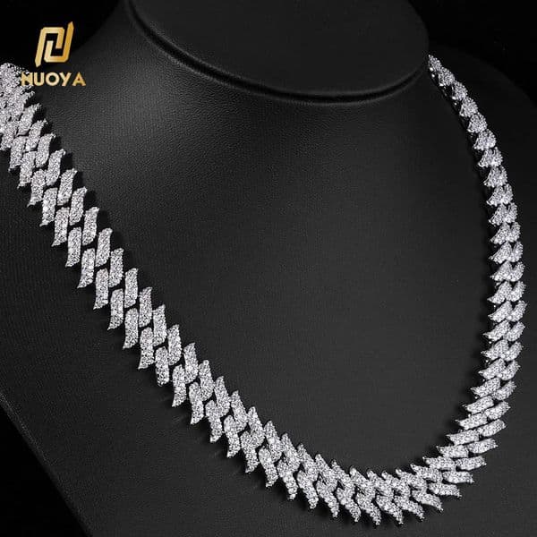 NUOYA Luxury 15MM Thorns Cuban Link Chain Iced Out with Moissanite Silver Plated Necklace Hip Hop Bling Jewelry