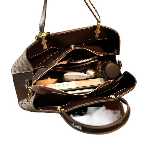 Luxury Retro Tote Bag Genuine Leather Light Luxury Printed Handbag, Versatile for Daily Outings