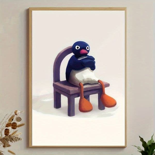 A cute cartoon canvas art - angry penguin poster print, suitable for home and dorm wall decoration