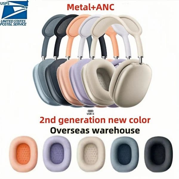 USA Stock For airpods max 2 3 Headphone airpods pro max Wireless Earphone pods maxes ANC Top Quality airpodspro Max 2 Headphones Metal Earmuffs Smart Case