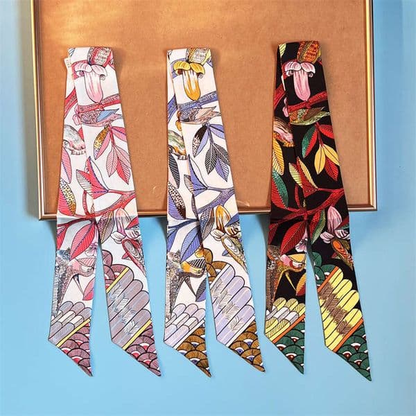 100% silk designer high-end French New for Women Versatile Neck Hairband Tie Decoration Professional Long Small Silk Scarf