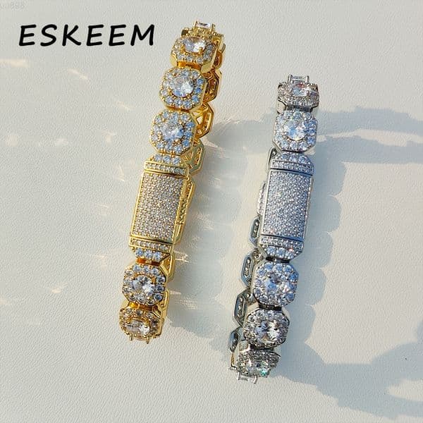 Eskeem Luxury Iced Out Tennis Bracelet 1012mm VVS Moissanite 925 Silver Hip Hop Jewelry Unisex Gift for Women Men